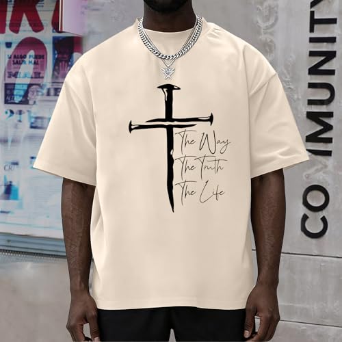 Christian Shirts for Men Faith Cross Shirt Jesus Religious Tshirts Bible Verse Inspirational Oversized Graphic Tees - color: Apricot, size: XX-Large
