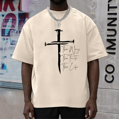 Christian Shirts for Men Faith Cross Shirt Jesus Religious Tshirts Bible Verse Inspirational Oversized Graphic Tees - color: Apricot, size: XX-Large