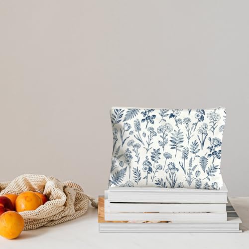 2 Pack Canvas Tote Bag with Makeup Zipper Pouch Colorful Polyester Printed Reusable Shopping Bags for Women - style: Blue Flower