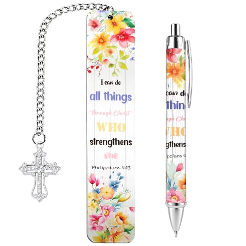Bible Book Mark for Women, I Can Do All Things Metal Set with Pen - style: I Can Do All Things