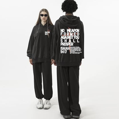 Christian Hoodies Men Jesus No Weapon Formed Against You Sweatshirts Faith God Oversized Acid Wash Graphic Pullover - color: Black, size: Small