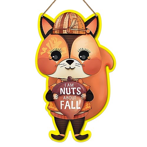 SICOHOME Fall Decorative Sign 'I AM NUTS ABOUT FALL' 8.5" x 14" Autumn Thanksgiving Decor for Home & Garden - color: Z Door Sign 1