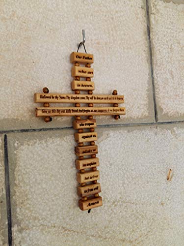 Olive Wood Large Wall Decor Cross (9 Inches) with Lord's Prayer (Our Father Prayer) in English from Bethlehem Holy Land - size: 9.3"L x 5.5"W