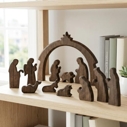 FESTGLOX Christmas Nativity Set Indoor, 12Pcs Wooden Nativity Scene Set - color: Nativity-12 Pieces