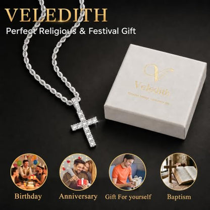925 Sterling Silver Cross Necklaces for Mens Women CZ Beveled Edge - color: Cubic Zirconia Silver Cross