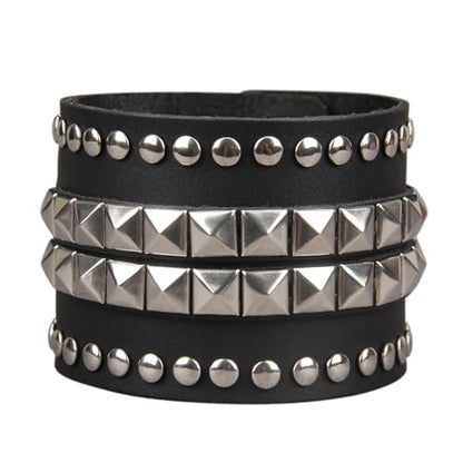GelConnie Punk Leather Cuff Bracelet Adjustable Straps Wrap Bracelets Arm Armor Cuff Gothic Leather Wristbands for Men, Women - color: MLPB099-Black