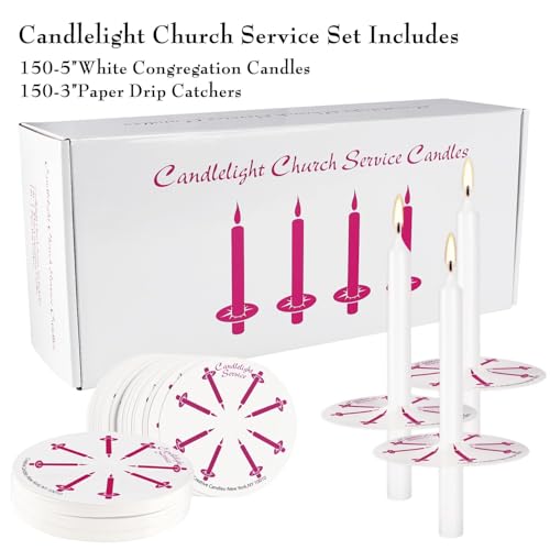 150 Pack 4 Inch White Church Taper Candles with Drip Protectors - color: white-4"150pcs