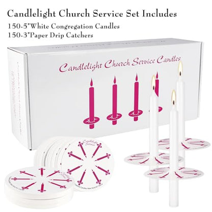 150 Pack 4 Inch White Church Taper Candles with Drip Protectors - color: white-4"150pcs