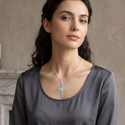 Infinity Cross Necklace S925 Sterling Silver Turquoise/Wooden/Opal/Abalone Cross Pendant Necklaces Christian Jewelry Gifts For Women - style: Stethoscope Cross