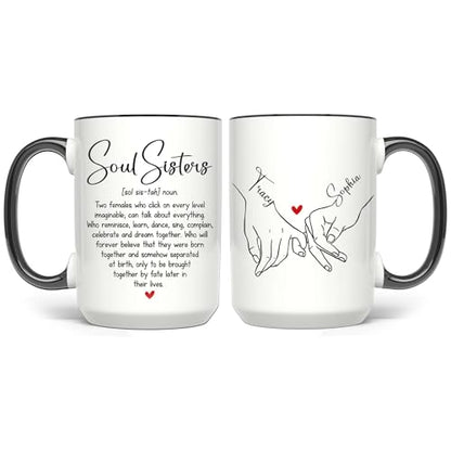 Personalized Besties Forever Mug - Custom Besties Names Crossword Puzzle Mug - Peronalized Sisters Names - Birthday Gift For Best Friend - Long Distance Besties Cup (SOUL-SISTER-M1) - color: SOUL-SISTER-M1