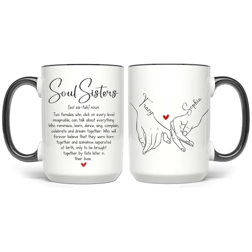 Personalized Besties Forever Mug - Custom Besties Names Crossword Puzzle Mug - Peronalized Sisters Names - Birthday Gift For Best Friend - Long Distance Besties Cup (SOUL-SISTER-M1) - color: SOUL-SISTER-M1