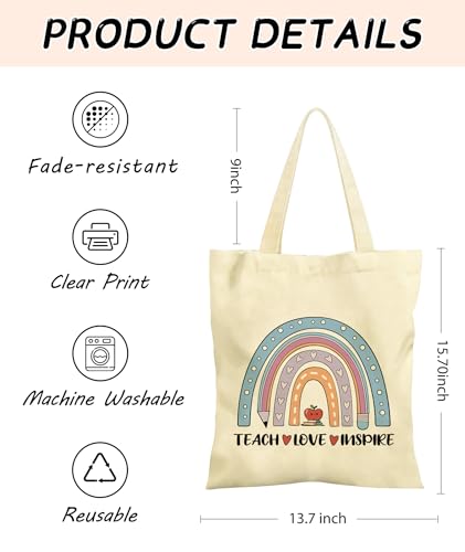 Women's Canvas Tote Bags with Inner Pockets & Metal Snap, Reusable Tote Bag for Girl's Vacation Travel Gym Shopping - color: Teacher