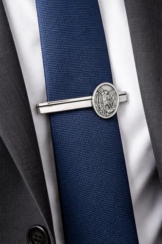 Saint Michael Silver Tie Clip – Archangel Michael Religious Tie Bar for Men, Catholic Christian Gift
