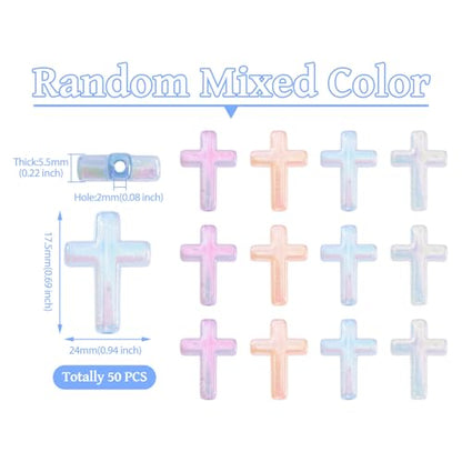 50Pcs Glow in The Dark Resin Cross Beads Random Color Kandi Pastel Crucifix Focal Beads for Pens Keychain Crafts DIY Jesus Bracelet Rosary Jewelry Making Supplies 24.5x17.5mm - color: Random Colors #3