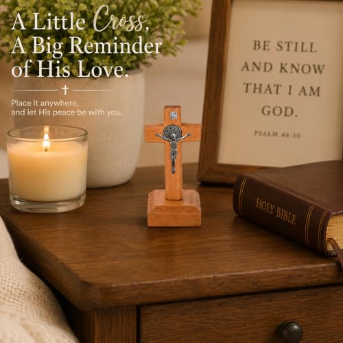6 Pcs Crucifix Standing Catholic Wooden Standing Cross, 2.86 x 1.35 inches