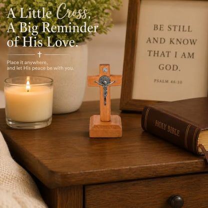 6 Pcs Crucifix Standing Catholic Wooden Standing Cross, 2.86 x 1.35 inches