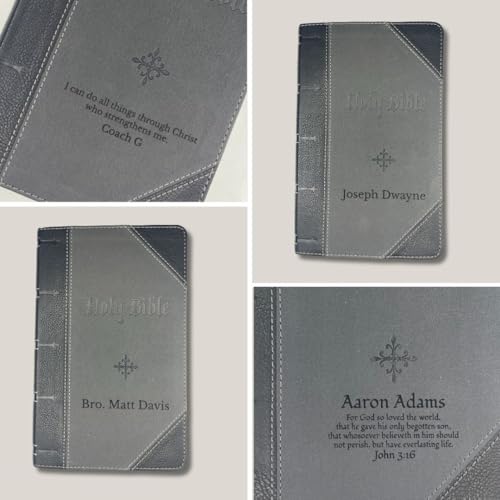 Personalized KJV Giant Print Bible King James Version Two-Tone Faux Leather Holy Bible with Custom Name Includes Up to 3 Rows of Text, Custom Gift for Christian & Religious Celebrations - color: Gray/Black | Index Tabs