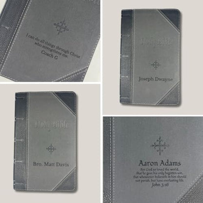 Personalized KJV Giant Print Bible King James Version Two-Tone Faux Leather Holy Bible with Custom Name Includes Up to 3 Rows of Text, Custom Gift for Christian & Religious Celebrations - color: Gray/Black | Index Tabs