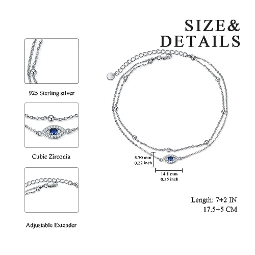 POPLYKE 925 Sterling Silver Infinity/Cow/Wing/Cross/Heart Bracelet for Mom and Daughter Jewelry Birthday - style: Evil Eye Layered Bracelet