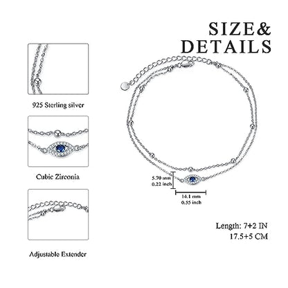POPLYKE 925 Sterling Silver Infinity/Cow/Wing/Cross/Heart Bracelet for Mom and Daughter Jewelry Birthday - style: Evil Eye Layered Bracelet