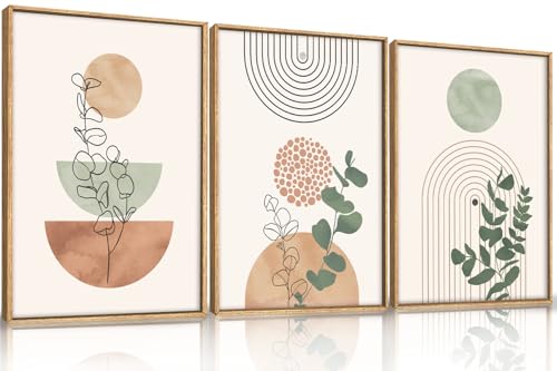 Boho Abstract Terracotta Green Framed Canvas Wall Art Set -16"x24"x3 - color: Boho Terracotta Wall Art, size: 16"L x 24"W
