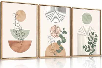Boho Abstract Terracotta Green Framed Canvas Wall Art Set -16"x24"x3 - color: Boho Terracotta Wall Art, size: 16"L x 24"W