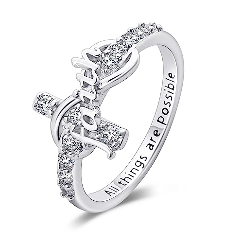 Cross Ring for Women, S925 Sterling Silver Adjustable Infinity Faith Ring - size: US Size 9