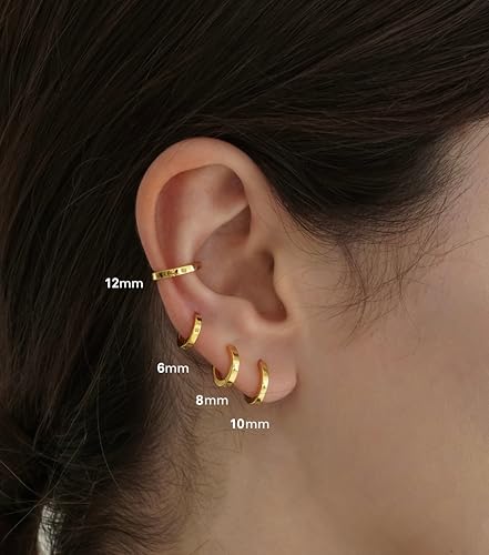 Small Gold Huggie Hoop Earrings Set for Women Men Hypoallergenic 14K Plated Stack Cartilage Earrings, Sterling Silver Multiple Piercing Lightweight Mini Thin Cute Dainty Trendy Jewelry Gifts for Women - color: Gold-Flat