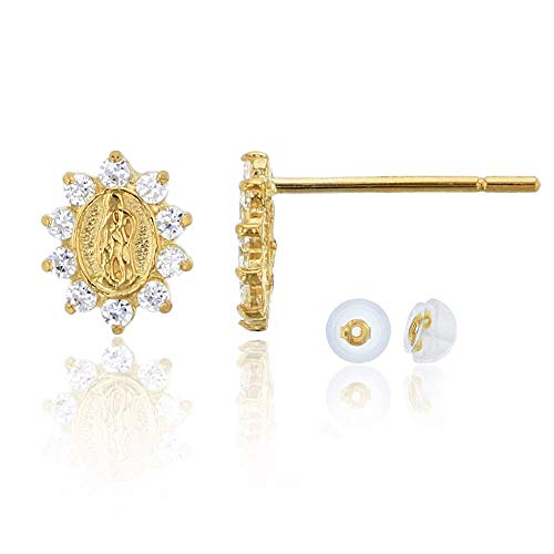 14K Yellow Solid Gold Religious Earrings | Virgin Mary & Lady Guadalupe Stud Earrings - color: Religious-5x7mm