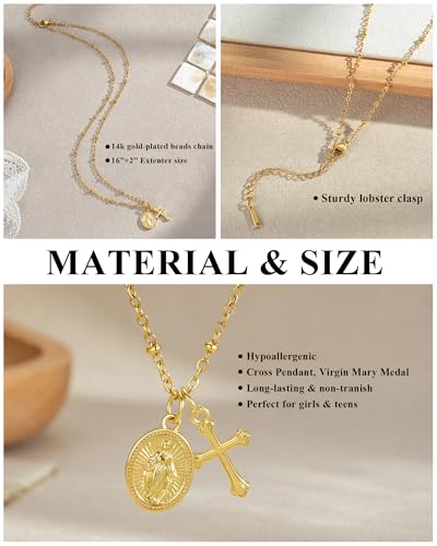 Tarsus Catholic Baptism/First Communion/Confirmation Gifts for Girls, Cross Virgin Mary Pendant Necklace Faith-Inspired Jewelry for Girls Teens - style: Communion