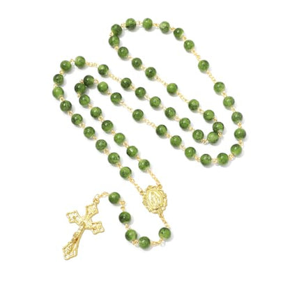KOMI Rosary Beads Catholic for Women Gemstone Rosary Beads Necklace with Crucifix Cross Crystal Pearl Rosary Rosarios Catolicos Catholic Gifts - style: 8mm Glass Beads C