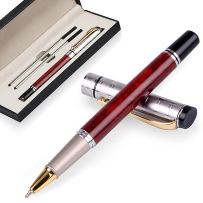 Luxury Gel Ballpoint Pens,Personalized Black Ink Pen Set with 2 Pcs Extras Replaceable Metal Refills, Ultra-Smooth Writing Experience, Perfect for Gifts,Business,Office - style: Silver Red