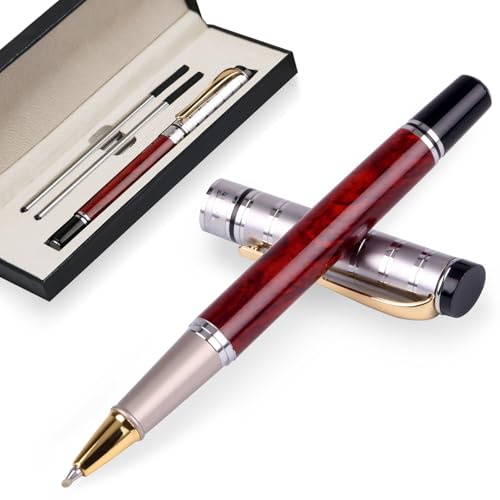 Luxury Gel Ballpoint Pens,Personalized Black Ink Pen Set with 2 Pcs Extras Replaceable Metal Refills, Ultra-Smooth Writing Experience, Perfect for Gifts,Business,Office - style: Silver Red