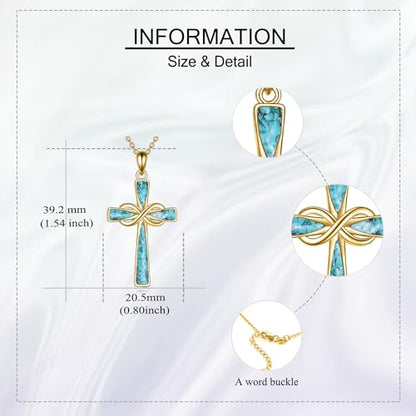 Infinity Cross Necklace S925 Sterling Silver Turquoise/Wooden/Opal/Abalone Cross Pendant Necklaces Christian Jewelry Gifts For Women - style: 18k Gold Plated Turquoise Cross