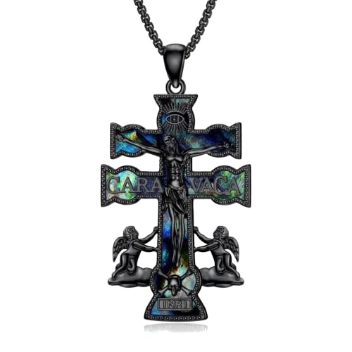 Cross Necklace Origami/Wooden/Caravaca/Faith Pendant Necklace Christian Religious Catholic Cross Jewelry Gift for Women Men - color: Caravaca Cross black