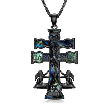 Cross Necklace Origami/Wooden/Caravaca/Faith Pendant Necklace Christian Religious Catholic Cross Jewelry Gift for Women Men - color: Caravaca Cross black