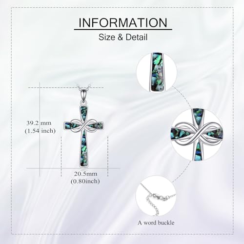 Infinity Cross Necklace S925 Sterling Silver Turquoise/Wooden/Opal/Abalone Cross Pendant Necklaces Christian Jewelry Gifts For Women - style: Abalone Cross