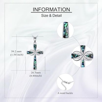 Infinity Cross Necklace S925 Sterling Silver Turquoise/Wooden/Opal/Abalone Cross Pendant Necklaces Christian Jewelry Gifts For Women - style: Abalone Cross