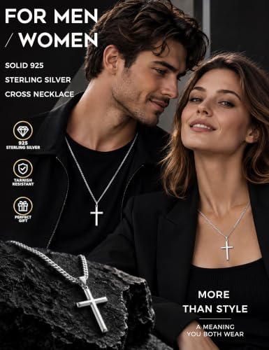 MILACOLATO Solid 925 Sterling Silver Cross Necklace for Men Women 16-24 in - color: Sterling Silver Cuban Chain, size: 18 in=46 cm