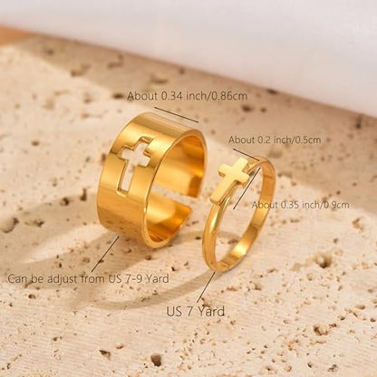 Matching Cross Rings for Couples Best Friend Promise Rings for Her Him - color: Gold