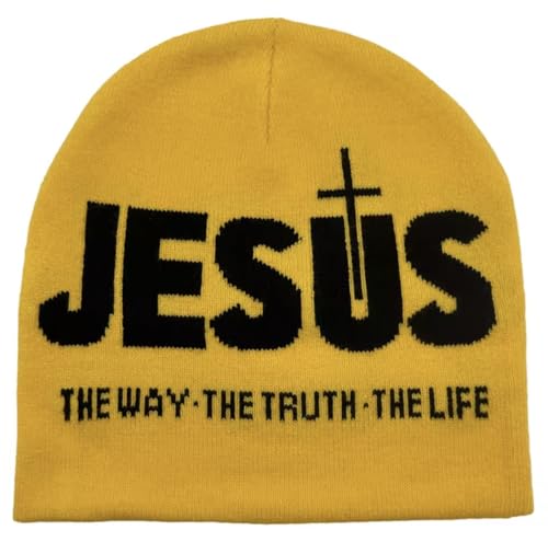 Jesus The Way The Truth The Life Beanie Knit Winter hat Religious Christian Faith Multiple Colors - color: Gold