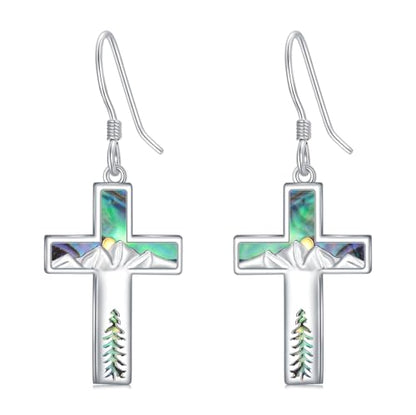 Mountain Mustard Seed Earrings for Women 925 Sterling Silver Lotus/Cross Dangle Drop Earring Christian Jewelry Outdoor Birthday Graduation Gifts - style: Mountain