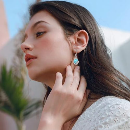Vito Moonstone Turquoise Drop Earrings for Women, 925 Sterling Silver Hooks - style: spray-Turquoise