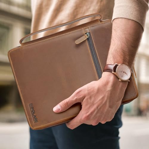 Polare Full Grain Leather Bible Cover Church Bag Bible Protective Book Holder Carrying Case Folder Organizer Portfolio for Men and Women (Light Brown) - style: Light Brown