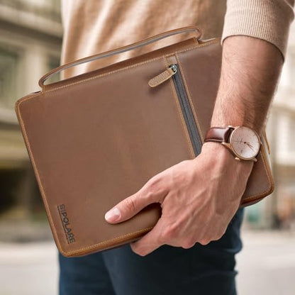 Polare Full Grain Leather Bible Cover Church Bag Bible Protective Book Holder Carrying Case Folder Organizer Portfolio for Men and Women (Light Brown) - style: Light Brown