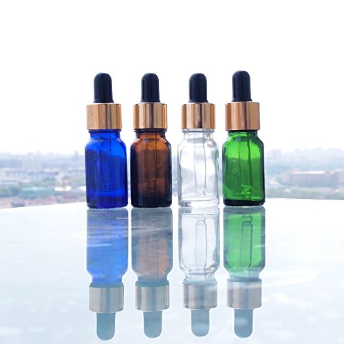 4 Pack 1/2 oz Clear Glass Dropper Bottles Essential Oil Containers