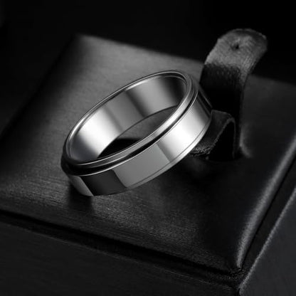 Mens Fidget Rings Anxiety Ring for Men 6mm 8mm Chain Spinner Ring Size 5-14 - color: Solid Silver