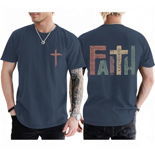 Tuislay Mens Christian T Shirts Jesus Religious Graphic Tees - color: Navy Blue, size: Small