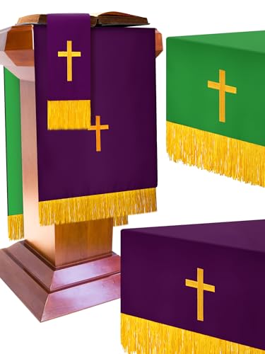 Cutecrop 3 Set Parament Table Runner Altar Cloth Green and Purple - color: Green and Purple
