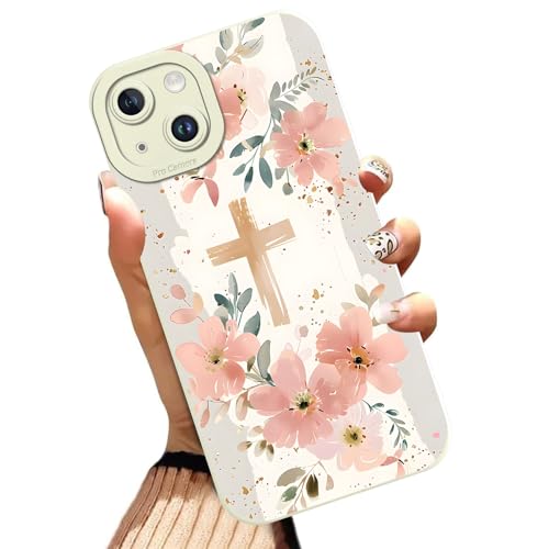 Aesthetics Jesus Christian Cross Phone Case for iPhone 14 Case Flower Pattern Shockproof Soft Protective for Women Men Phone Cover Funda for iPhone 14 6.1 Inch - color: Cross, size: for iPhone 14